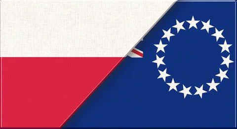 Double flag of Poland and Cook Islands on fabric texture - 3D illustration Stock Illustration