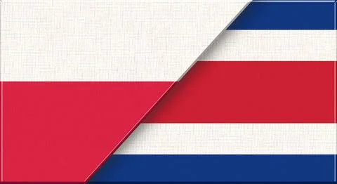 Double flag of Poland and Costa Rica on fabric texture - 3D illustration 库存插图