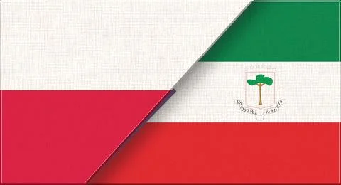 Double flag of Poland and Equatorial Guinea on fabric texture - 3D illustrati Stock Illustration