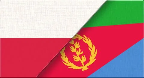Double flag of Poland and Eritrea on fabric texture - 3D illustration Stock Illustration