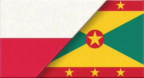Double flag of Poland and Grenada on fabric texture - 3D illustration Stock Illustration