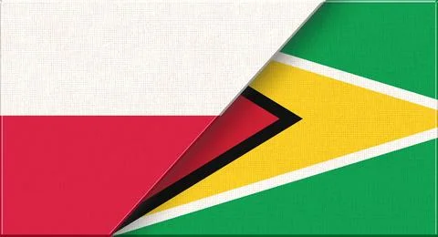 Double flag of Poland and Guyana on fabric texture - 3D illustration Stock Illustration