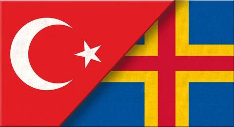 Double flag of Turkey and Aland Islands on fabric texture - 3D illustration Stock Illustration