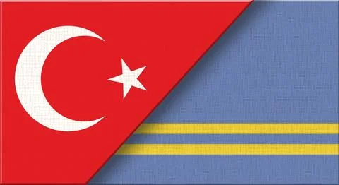 Double flag of Turkey and Aruba on fabric texture - 3D illustration 库存插图