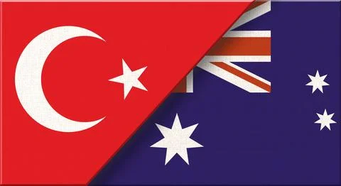Double flag of Turkey and Australia on fabric texture - 3D illustration イラスト素材