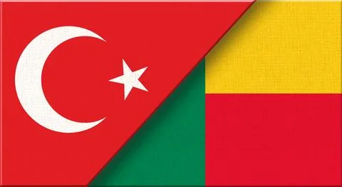 Double flag of Turkey and Benin on fabric texture - 3D illustration Stock Illustration