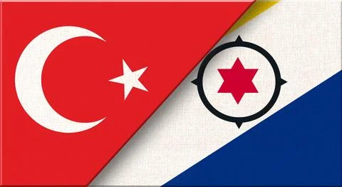 Double flag of Turkey and Bonaire on fabric texture - 3D illustration Stock Illustration