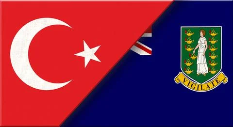 Double flag of Turkey and British Virgin Islands on fabric texture - 3D Stock Illustration