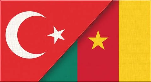 Double flag of Turkey and Cameroon on fabric texture - 3D illustration Stock Illustration