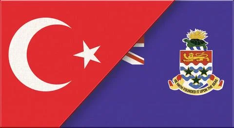 Double flag of Turkey and Cayman Islands on fabric texture - 3D illustration Stock Illustration