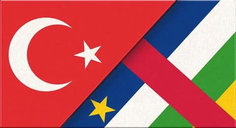 Double flag of Turkey and Central African Republic on fabric texture Stock Illustration