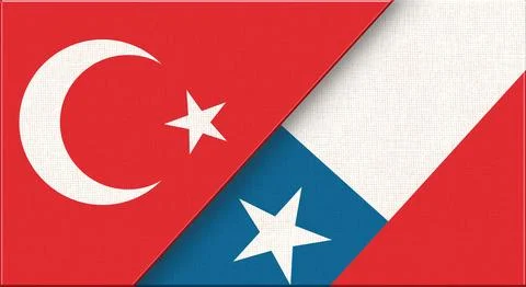 Double flag of Turkey and Chile on fabric texture - 3D illustration Illustrazione stock