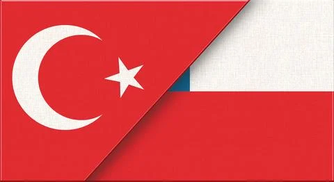 Double flag of Turkey and Chile on fabric texture - 3D illustration Stock Illustration