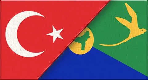 Double flag of Turkey and Christmas Island on fabric texture - 3D illustratio Illustrazione stock