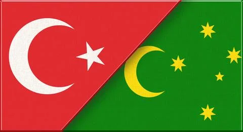 Double flag of Turkey and Cocos Islands on fabric texture - 3D illustration Stock Illustration