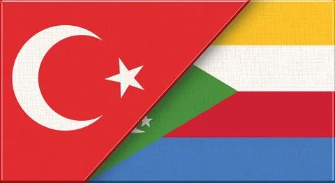 Double flag of Turkey and Comoros on fabric texture - 3D illustration Stock Illustration