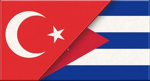 Double flag of Turkey and Cuba on fabric texture - 3D illustration Illustrazione stock