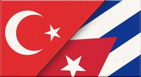 Double flag of Turkey and Cuba on fabric texture - 3D illustration Stock Illustration
