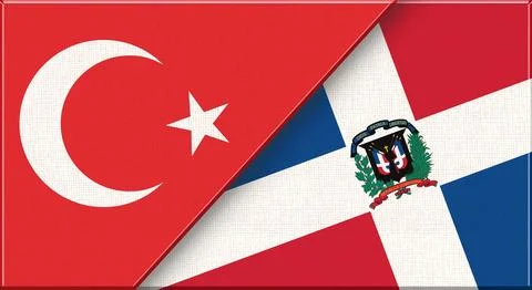 Double flag of Turkey and Dominican Republic on fabric texture - 3D illustrat Stock Illustration