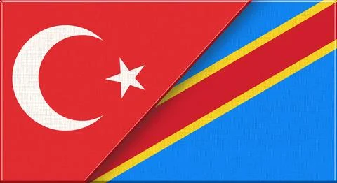 Double flag of Turkey and DR Congo on fabric texture - 3D illustration Stock Illustration