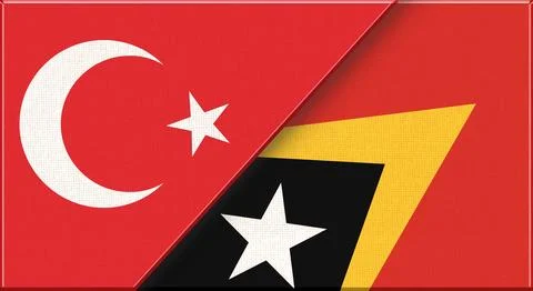 Double flag of Turkey and East Timor on fabric texture - 3D illustration Stock Illustration