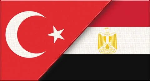 Double flag of Turkey and Egypt on fabric texture - 3D illustration. Illustrazione stock