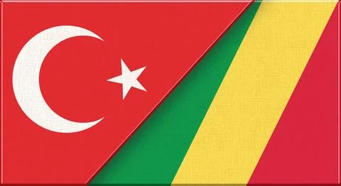 Double flag of Turkey and Republic of the Congo on fabric texture - 3D illust Stock Illustration