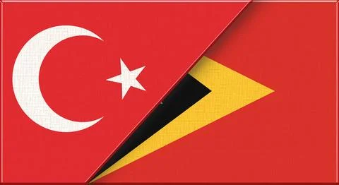 Double flag of Turkey and Timor-Leste on fabric texture - 3D illustration Stock Illustration