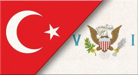 Double flag of Turkey and US Virgin Islands on fabric texture イラスト素材