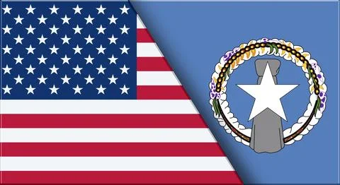 Double Flag of USA and 0 United States and Mariana Islands official flags. 3D Stock Illustration
