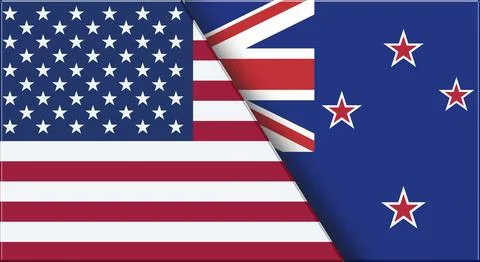 Double Flag of USA and New Zealand. United States and New Zealand National Stock Illustration