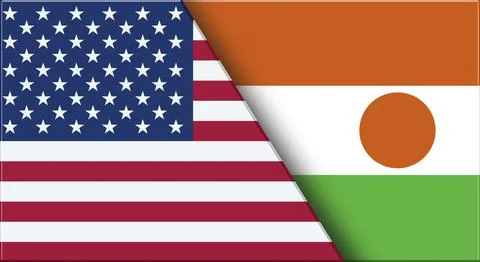 Double Flag of USA and Niger. United States and Nigerian National flags. 3D Stock Illustration
