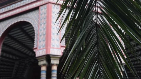 Double focus palm leaf with Moorish kiosk in the background arch and details 動画素材 162020018
