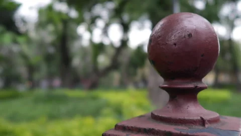 Double focus of spherical figure of public park and trees behind 動画素材 162017816