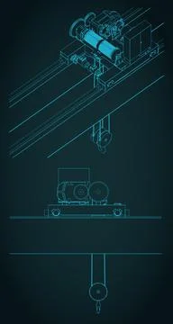Double girder overhead crane electric chain hoist blueprints Stock Illustration