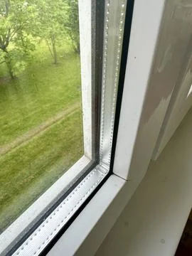 Double-Glazed Window in a White Plastic Frame Stock Photos