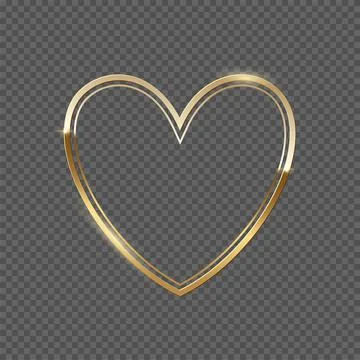 Double golden frame with heart shape vector illustration. Realistic 3d elegant Illustrazione stock