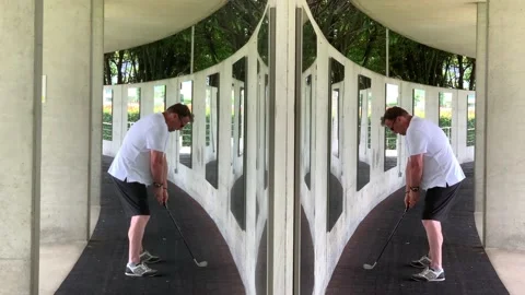 Double Golfer Practice Golf Swing in Driving Range with Mirror Image 動画素材 162963673