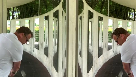 Double Golfer Practice Golf Swing in Driving Range with Mirror Image Video stock 191951940