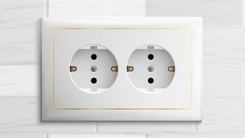 Double Grounded Socket Vector. Switch. Brick Wall. Realistic Illustration Stockillustratie