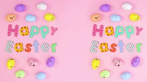 Double Happy Easter stop motion animation with text and colorful eggs Video stock 149268081
