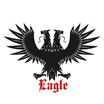 Double headed black heraldic eagle icon Stock Illustration