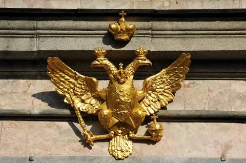 Double-headed eagle on the Equestrian statue of Peter the Great in Saint Pete Stock Photos