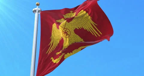 Double headed eagle flag, Palaiologos family byzantine emblem. Loop Stock Footage 171376280