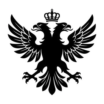 Double Headed Eagle Heraldic Emblem Logo with Crown Royal Design Stock Illustration