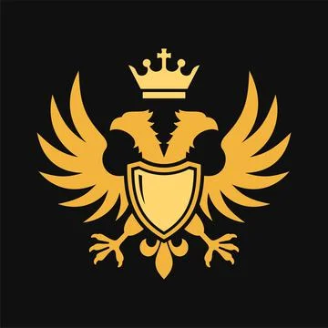 Double Headed Eagle Heraldic Icon on Black Background. Vector Stock Illustration