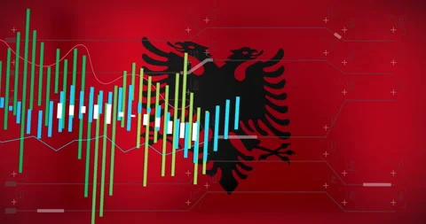 Double-headed eagle icon showcasing multicolor bar charts candlesticks floating Stock Footage 307436435