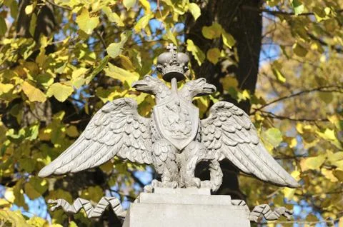 Double-headed eagle on the lattice flight gardens in St. Petersburg, Russia Stock Photos
