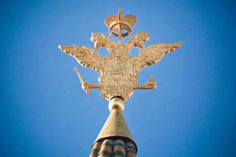 Double headed eagle on the spire of State Historical Museum of Moskow, Russia Stock Photos