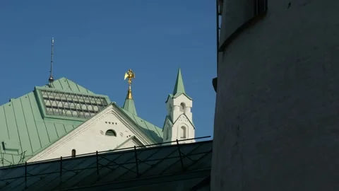Double-headed eagle on the spire of the tower of Ratnaya Palata, Pushkin, Russia Stock Footage 316950075